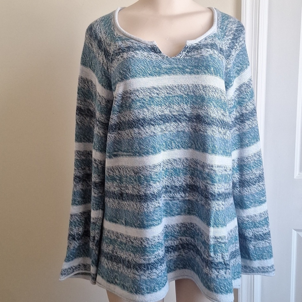 Eddie Bauer Women’s Blue Striped Cotton Pullover Sweater | 2XL